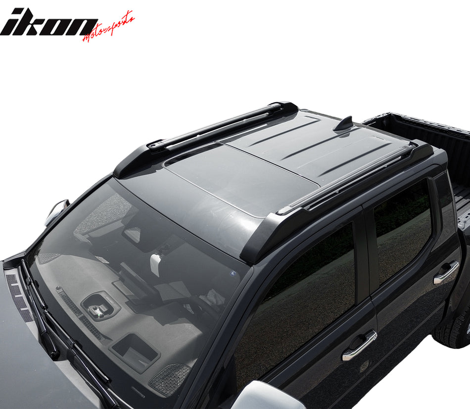 IKON MOTORSPORTS Roof Rack Cross Bars with Slide Rail, Compatible with 2024-2025 Toyota Tacoma Double Cab, OE V2 Style Aluminium Black Cargo Rooftop Luggage Crossbars Carrier, 8PCS