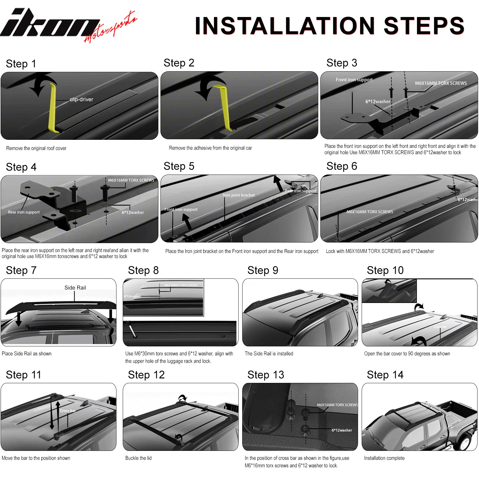 Fits 24-26 Toyota Tacoma Double Cab OE V2 Style Roof Cross Bars with Slide Rail