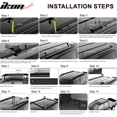 Fits 24-26 Toyota Tacoma Double Cab OE V2 Style Roof Cross Bars with Slide Rail