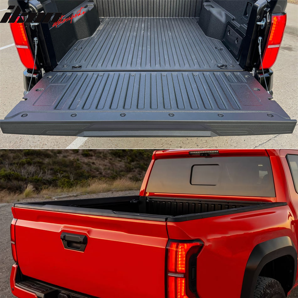 IKON MOTORSPORTS Tailgate Molding Cap Protector, Compatible with 2024-2025 Toyota Tacoma, Black Tail Gate Cover Top Spoiler Lip Trim