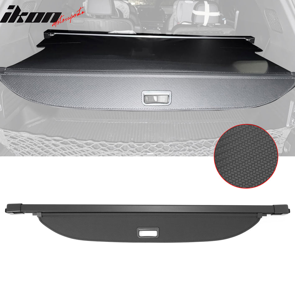 IKON MOTORSPORTS, Rear Retractable Cargo Cover + 3D TPE Trunk Mat, Compatible with 2024-2026 Chevy Traverse & GMC Acadia & Buick Enclave, Trunk Security Luggage Shield Shade, Carbon Fiber Texture