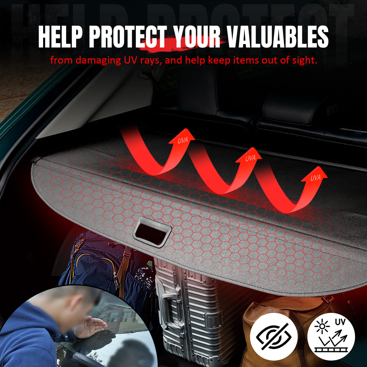 Fits 24-26 Traverse Acadia Enclave Carbon Fiber Texture Cargo Cover+3D Trunk Mat