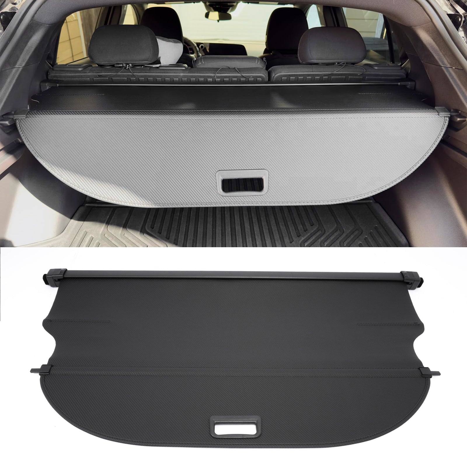 IKON MOTORSPORTS, Rear Retractable Cargo Cover, Compatible with 2024-2026 Chevrolet Equinox EV, ABS Aluminum Vinyl Trunk Security Luggage Shield Shade, Carbon Fiber Texture
