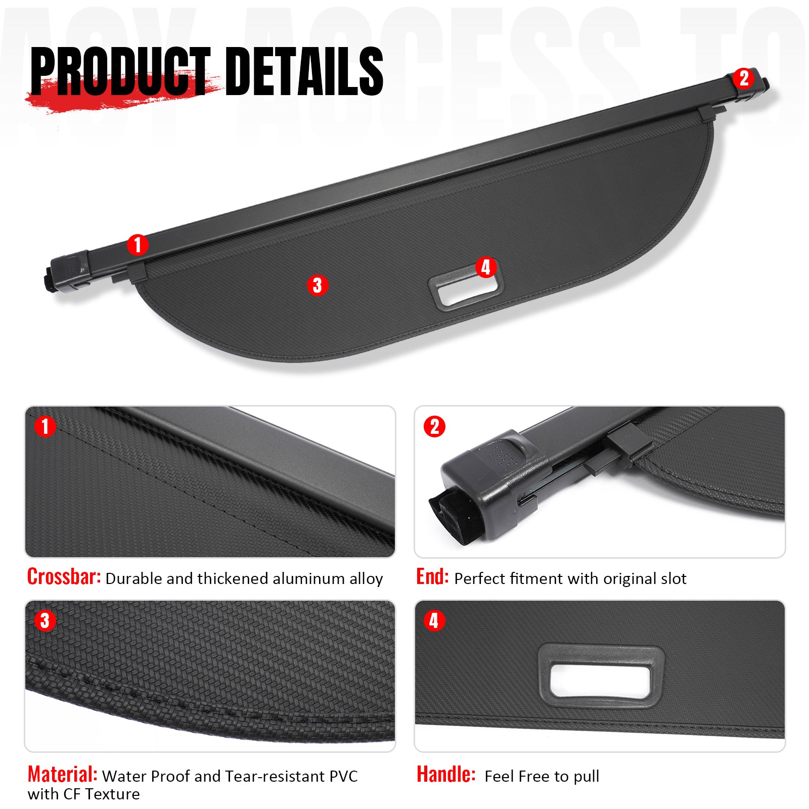 Fits 24-26 Chevrolet Equinox EV Retractable Cargo Cover Carbon Fiber Texture