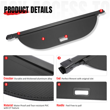 Fits 24-26 Chevrolet Equinox EV Retractable Cargo Cover Carbon Fiber Texture