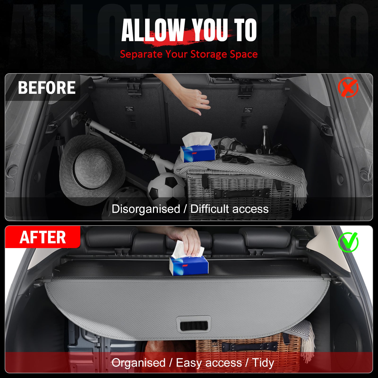 Fits 24-26 Chevrolet Equinox EV Retractable Cargo Cover Carbon Fiber Texture