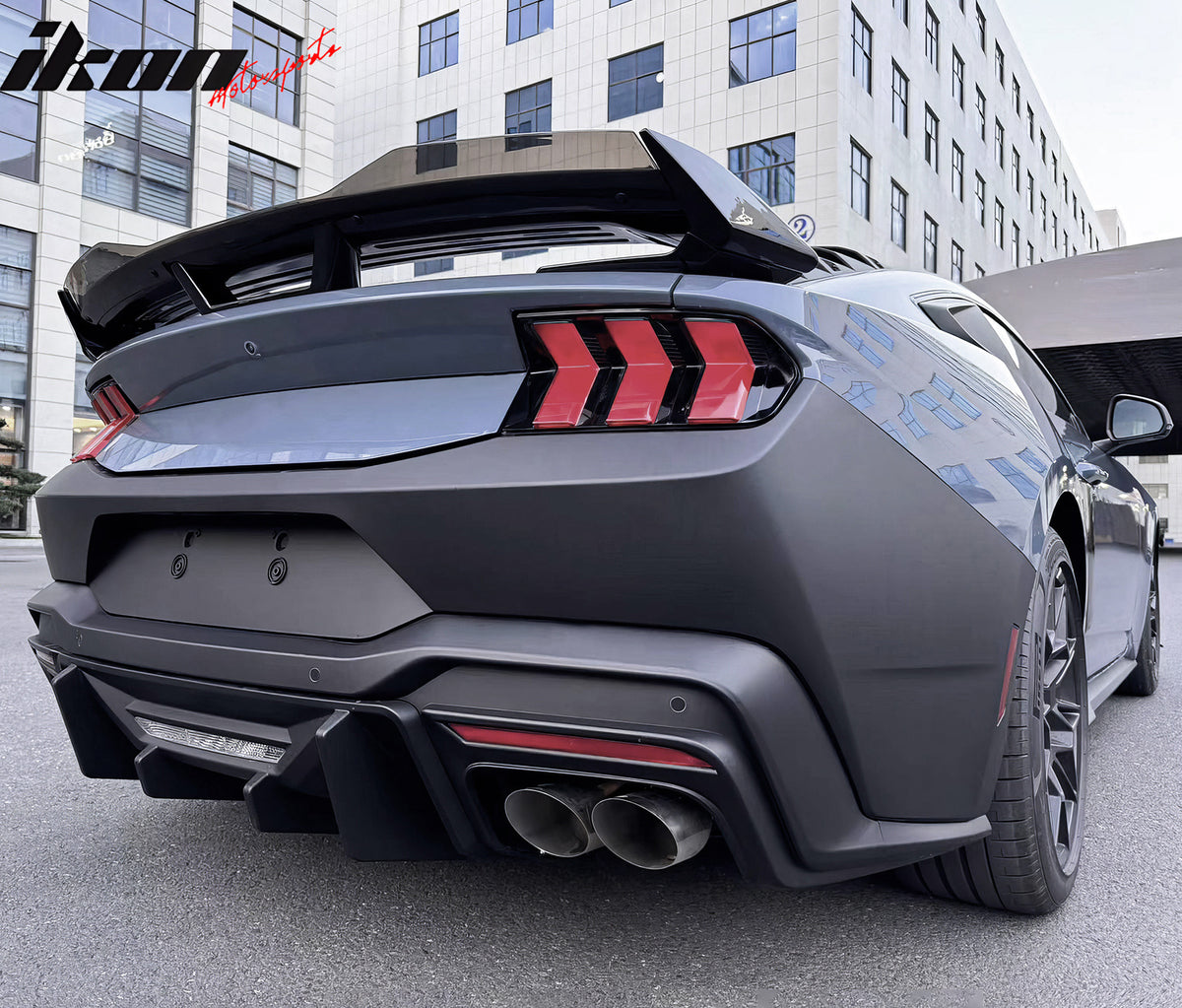 Fits 24-26 Mustang OE Rear Bumper Cover Rock Diffuser Valance Lip Matte Black PP
