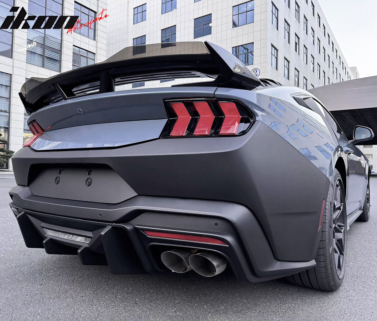 Fits 24-26 Mustang OE Rear Bumper Cover Rock Diffuser Valance Lip Matte Black PP