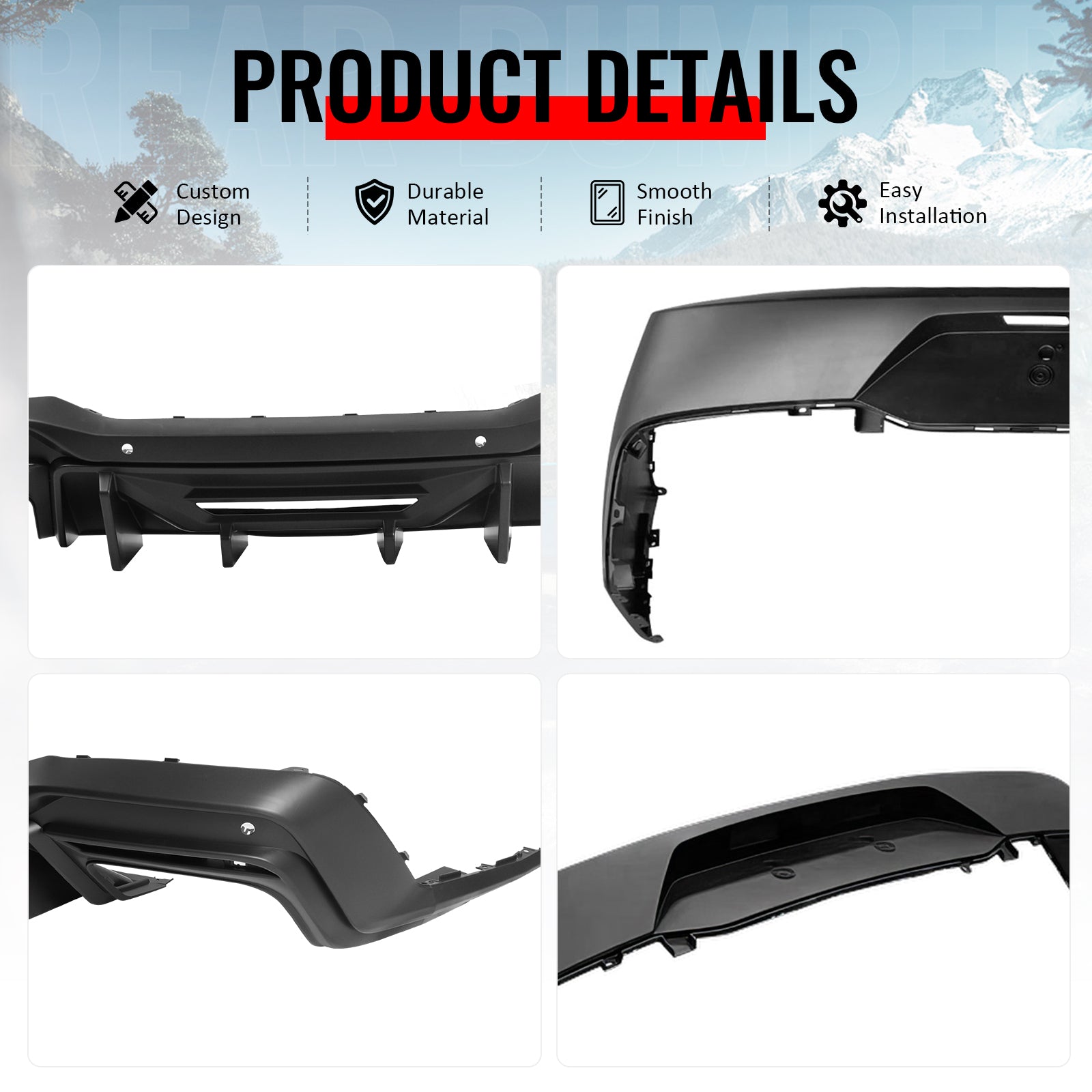 Fits 24-26 Mustang OE Rear Bumper Cover Rock Diffuser Valance Lip Matte Black PP