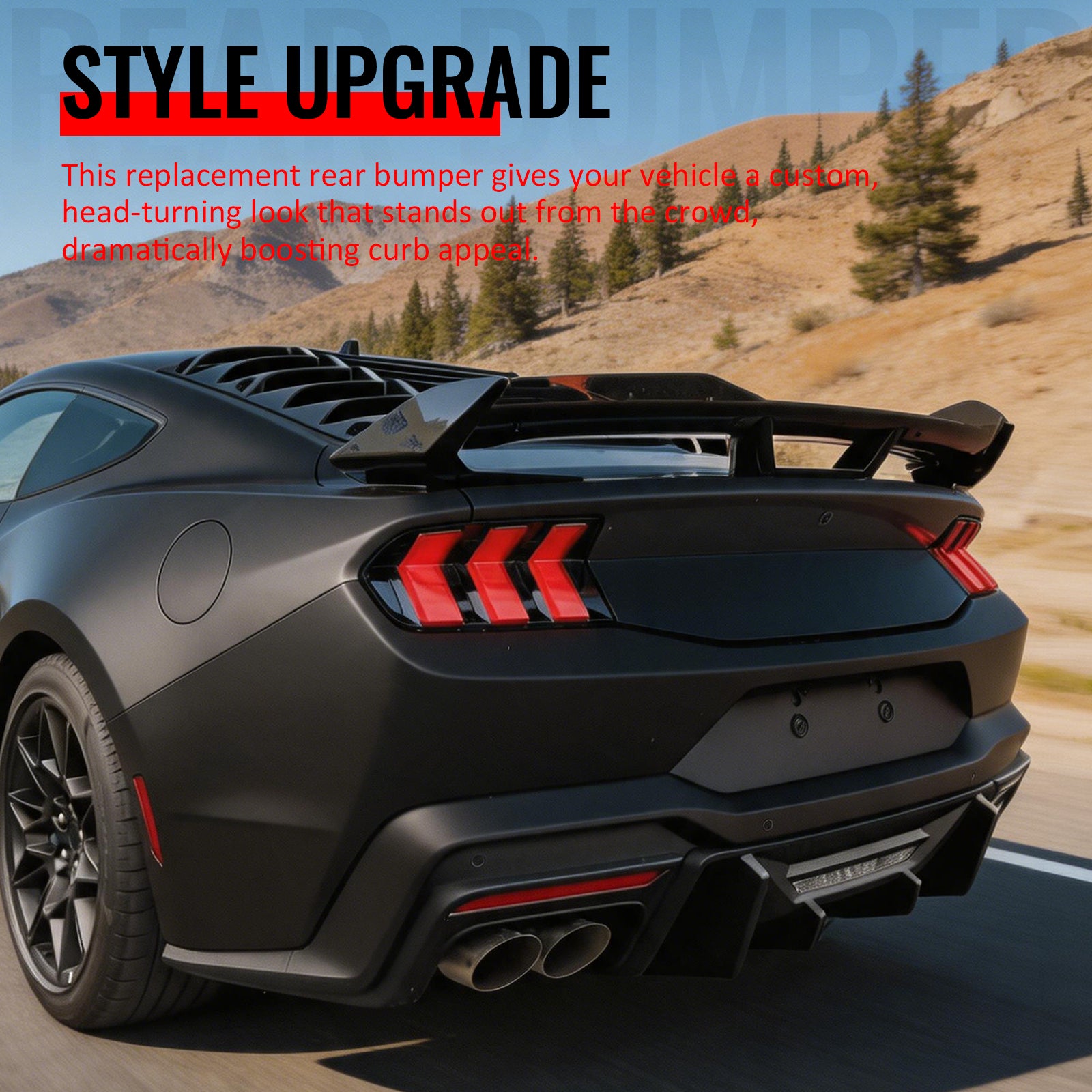 Fits 24-26 Mustang OE Rear Bumper Cover Rock Diffuser Valance Lip Matte Black PP