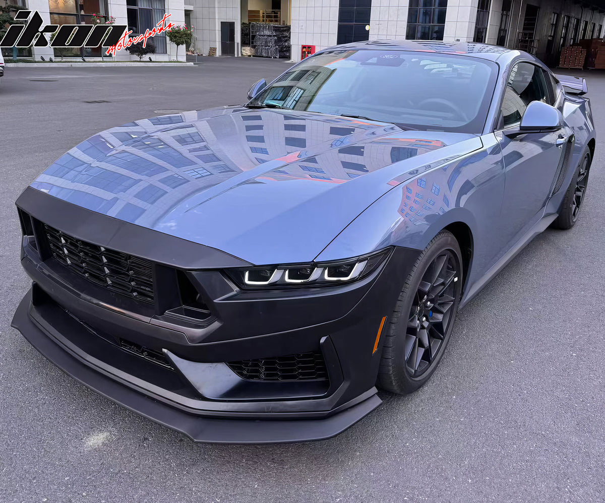 IKON MOTORSPORTS, Front Bumper Conversion Cover Compatible With 2024-2026 Ford Mustang, Unpainted Dark Horse Handling Package PP Front Valance Panel W/ ABS Lower Upper Grilles Bumper Fascia Applique