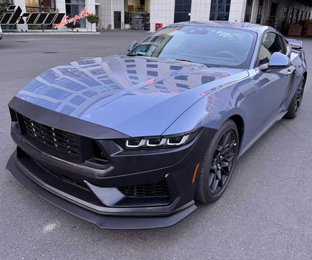 IKON MOTORSPORTS, Front Bumper Conversion Cover Compatible With 2024-2026 Ford Mustang, Unpainted Dark Horse Handling Package PP Front Valance Panel W/ ABS Lower Upper Grilles Bumper Fascia Applique