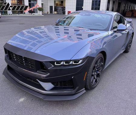 IKON MOTORSPORTS, Front Bumper Conversion Cover Kit Compatible With 2024-2026 Ford Mustang, Unpainted Dark Horse Handling Package PP Front Valance Panel W/ ABS Lower Upper Mesh Grilles Fascia Applique