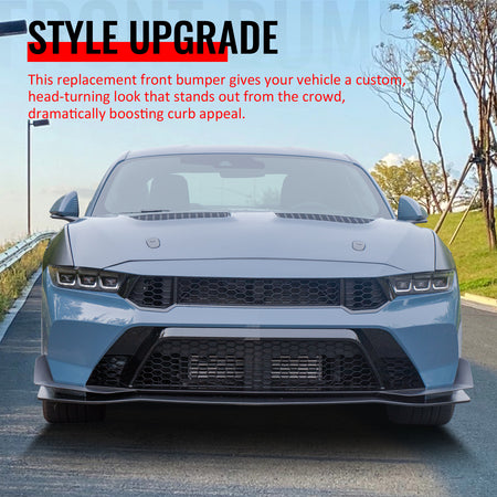Fits 24-26 Ford Mustang Front Bumper Cover GTD Style Conversion Gloss Black Lip
