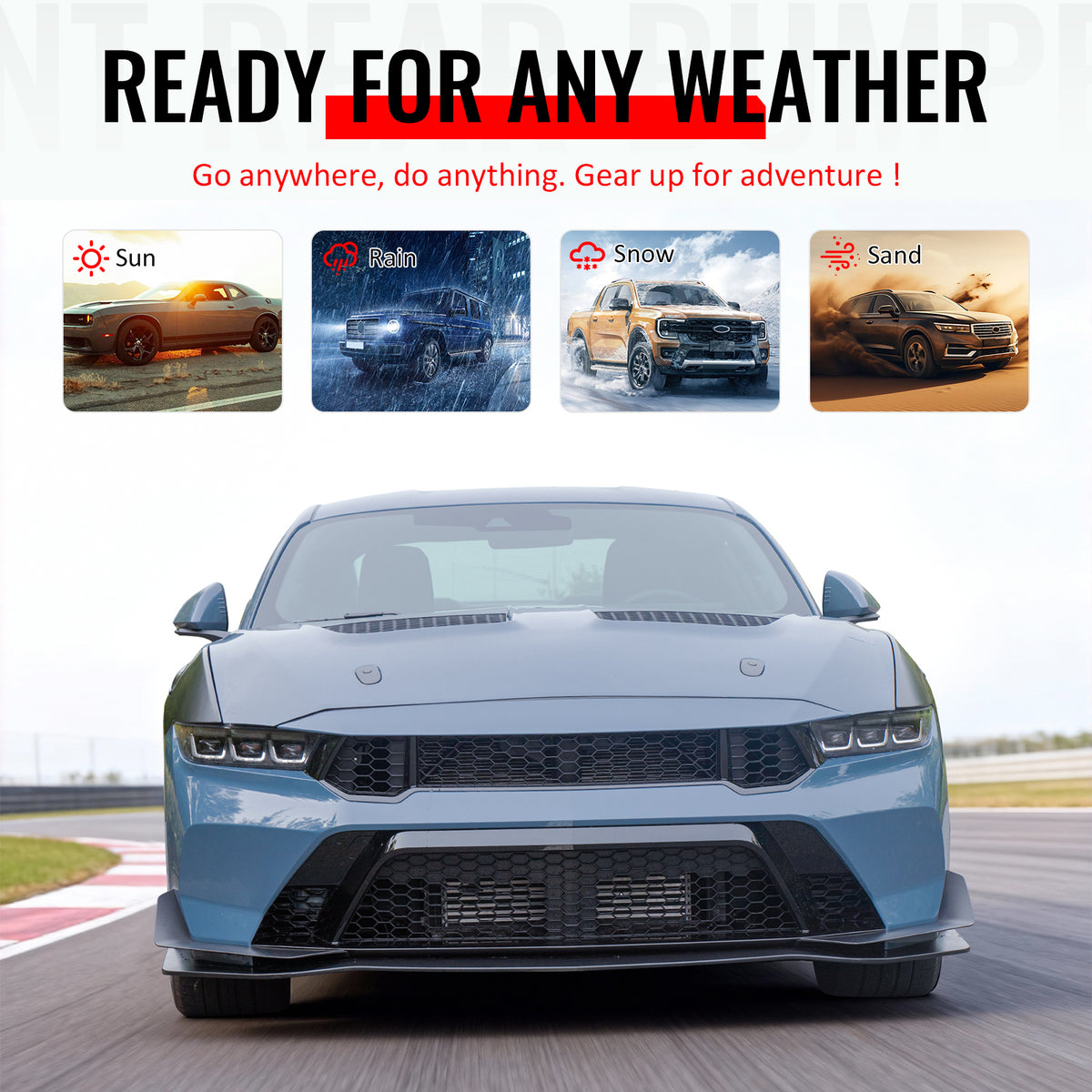 Fits 24-26 Ford Mustang Front Bumper Cover + Hood + Fender GTD Style (Matte Lip)