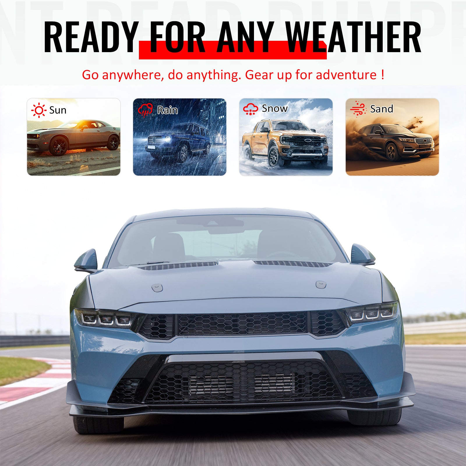 Fits 24-26 Ford Mustang Front Bumper Cover + Hood + Fender GTD Style (Matte Lip)