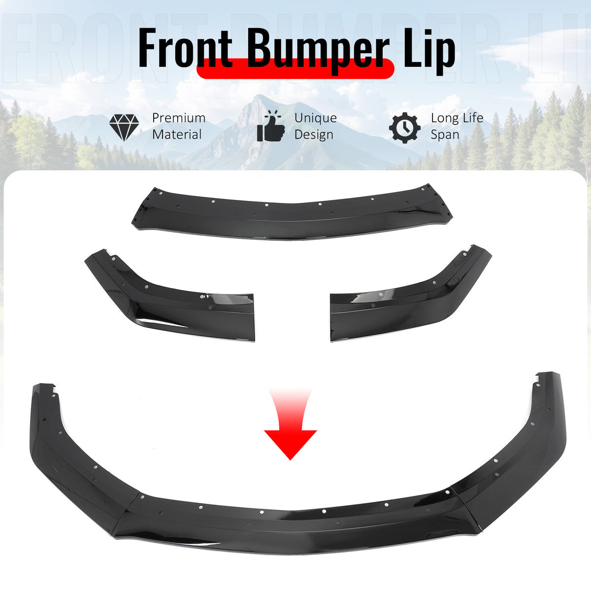 Fits 24-26 Ford Mustang S650 DH Front Bumper Lip Chin Splitter PP Gloss Black
