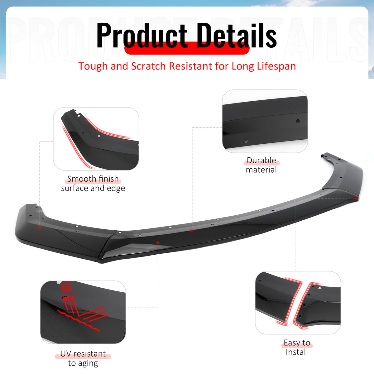 Fits 24-26 Ford Mustang S650 DH Front Bumper Lip Chin Splitter PP Gloss Black