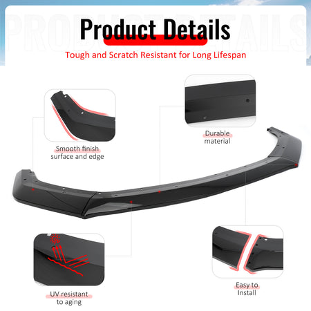 Fits 24-26 Ford Mustang S650 DH Front Bumper Lip Chin Splitter PP Gloss Black
