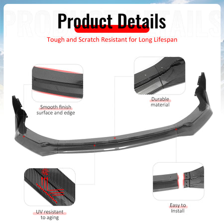 Fits 24-26 Ford Mustang Front Bumper Lip 5PC Spoiler Carbon Fiber Print Splitter