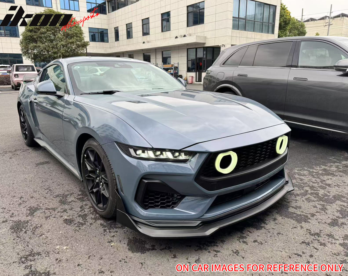 Fits 24-26 Ford Mustang Front Bumper Lip 5PC Spoiler Carbon Fiber Print Splitter