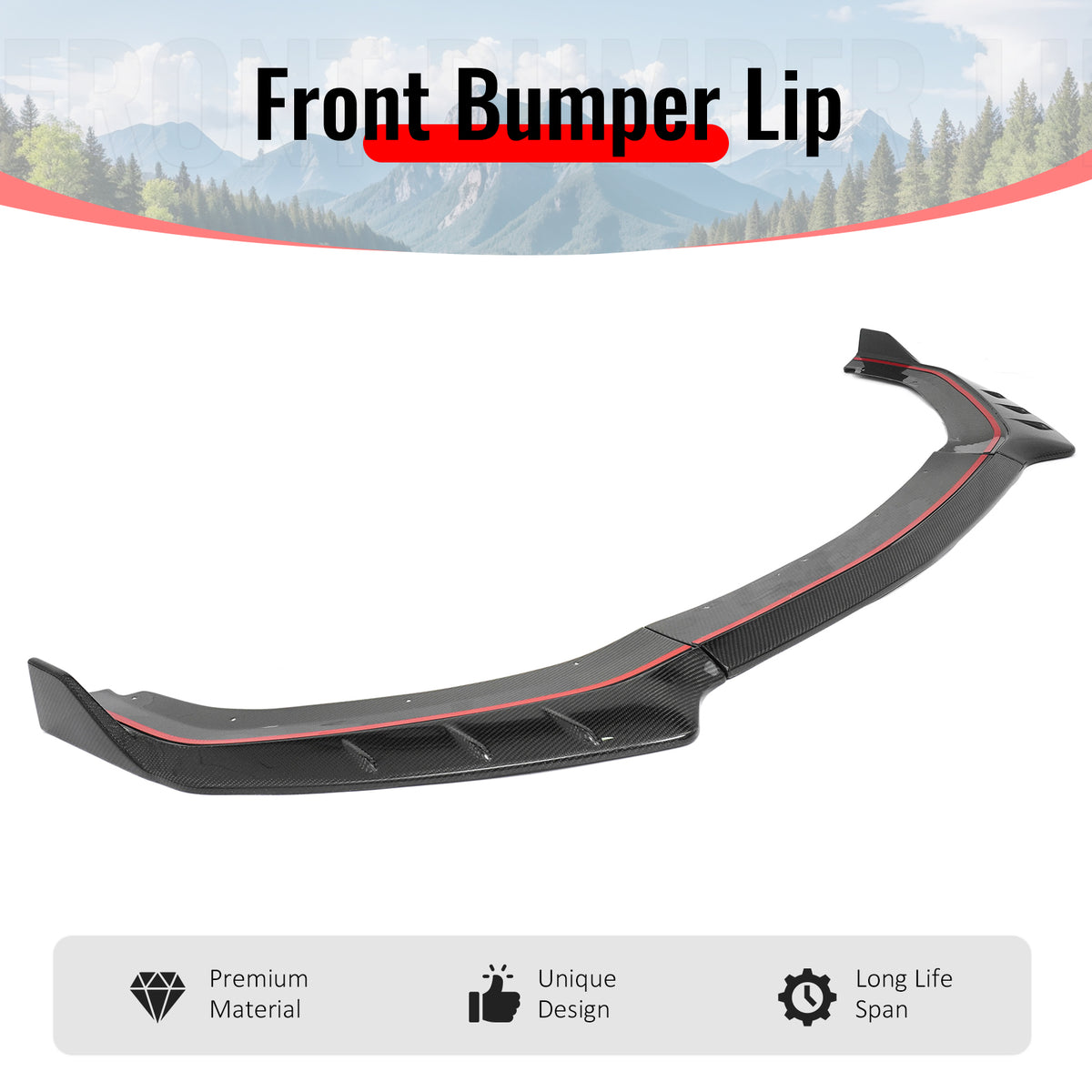IKON MOTORSPORTS Front Bumper Lip, Compatible with 2024-2026 Ford Mustang EcoBoost/GT/Dark Horse, IKON Style Real Carbon Fiber Add-on Air Dam Front Chin Spoiler Protector Splitter 3PCS