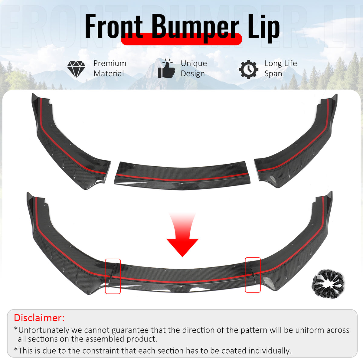 Fits 24-26 Ford Mustang IKON Front Bumper Lip Real Carbon Fiber Lower Splitter