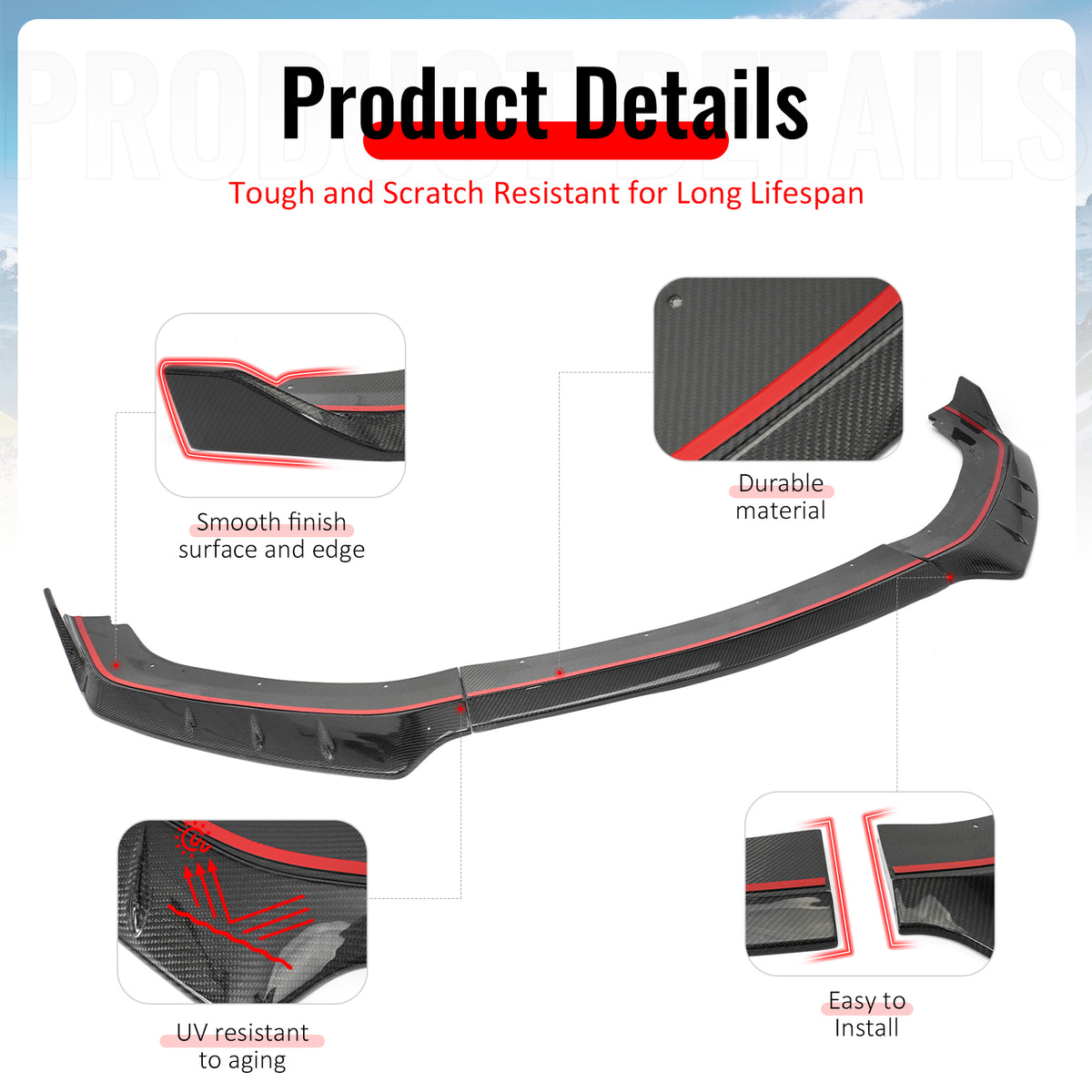 Fits 24-26 Ford Mustang IKON Front Bumper Lip Real Carbon Fiber Lower Splitter