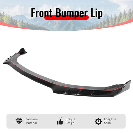 IKON MOTORSPORTS Front Bumper Lip, Compatible with 2024-2026 Ford Mustang EcoBoost/GT/Dark Horse, IKON Style ABS Plastic Gloss Black Add-on Air Dam Front Chin Spoiler Protector Splitter 3PCS