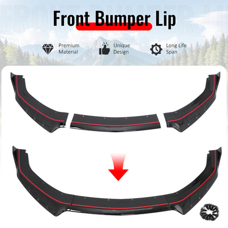 Fits 24-26 Ford Mustang IKON Style Front Bumper Lip Gloss Black Lower Splitter