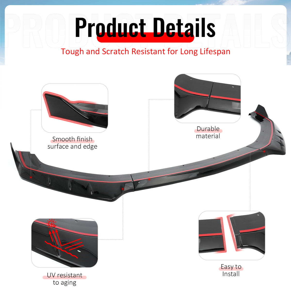 Fits 24-26 Ford Mustang IKON Style Front Bumper Lip Gloss Black Lower Splitter