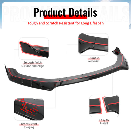 Fits 24-26 Ford Mustang IKON Style Front Bumper Lip Gloss Black Lower Splitter