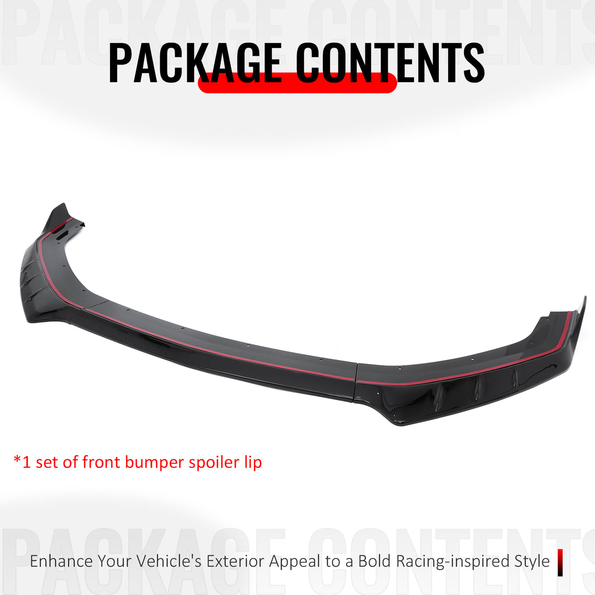 Fits 24-26 Ford Mustang IKON Style Front Bumper Lip Gloss Black Lower Splitter