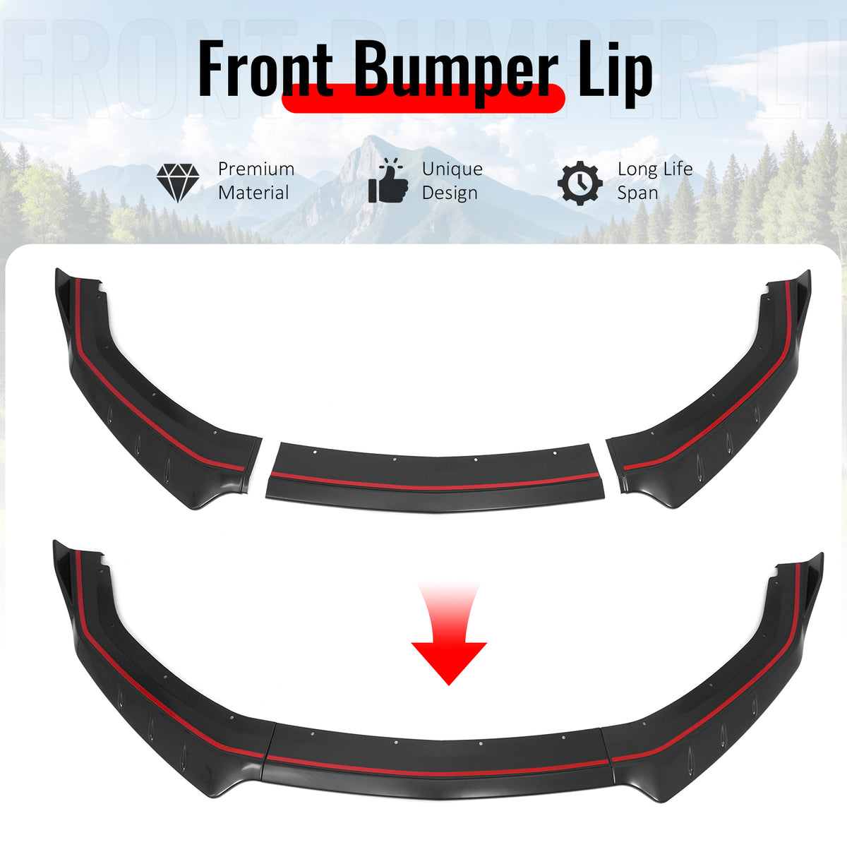 Fits 24-26 Ford Mustang IKON Style Front Bumper Lip Matte Black Lower Splitter