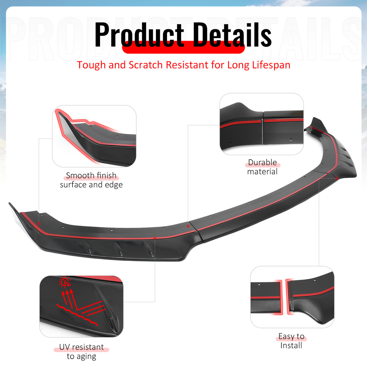 Fits 24-26 Ford Mustang IKON Style Front Bumper Lip Matte Black Lower Splitter