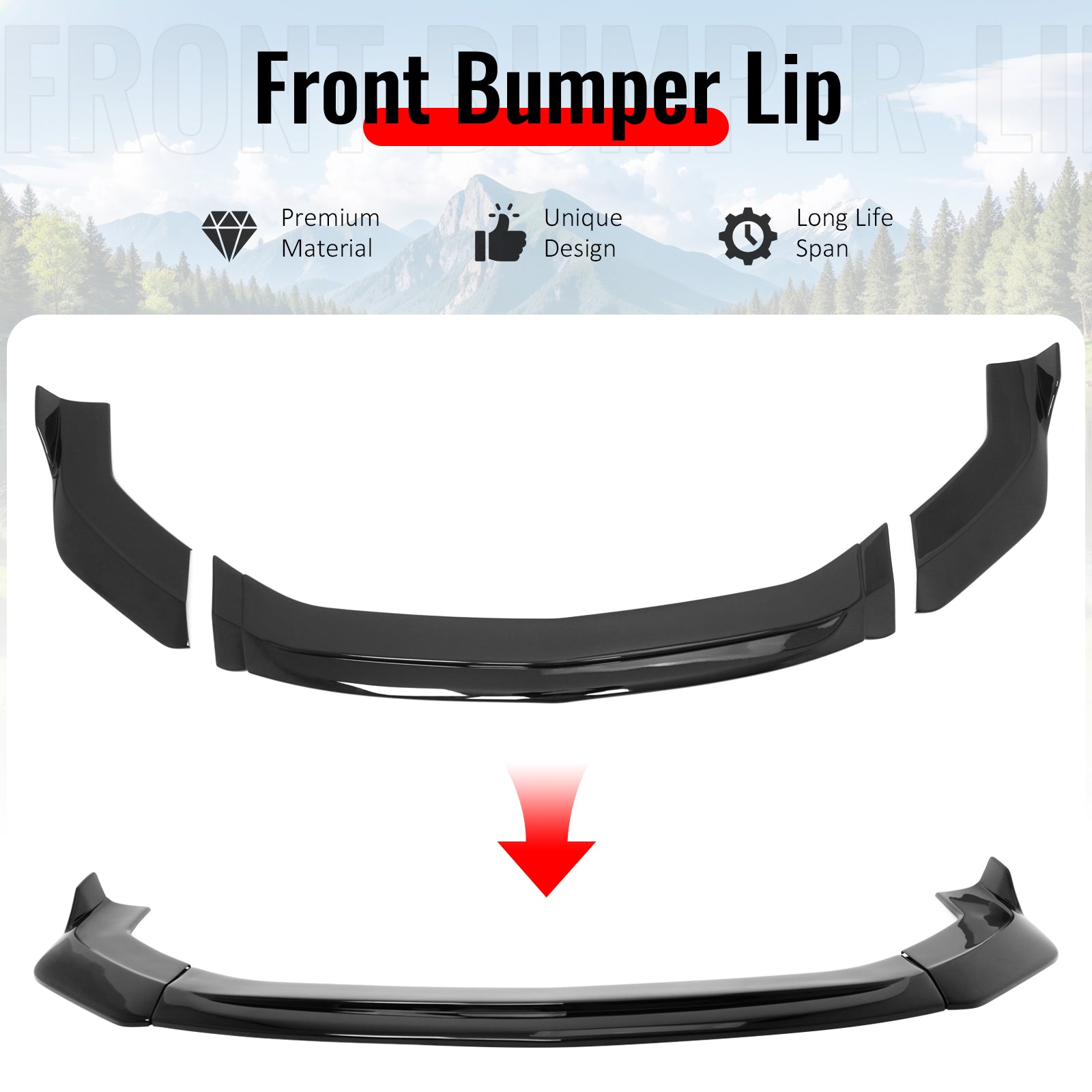 IKON MOTORSPORTS Front Bumper Lip, Compatible with 2024-2026 Ford Mustang Ecoboost & GT w/o Performance Package, IKON V2 Style Gloss Black ABS Air Dam Chin Spoiler Protector Splitter 3PCS