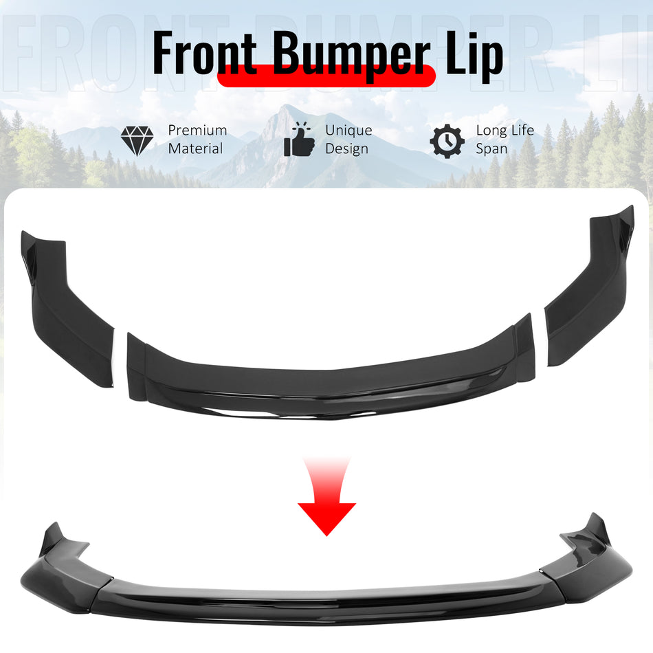 IKON MOTORSPORTS Front Bumper Lip, Compatible with 2024-2026 Ford Mustang Ecoboost & GT w/o Performance Package, IKON V2 Style Gloss Black ABS Air Dam Chin Spoiler Protector Splitter 3PCS