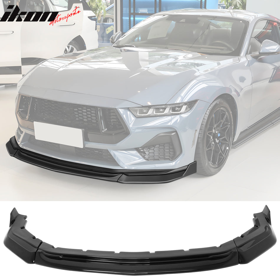 2024-2026 Ford Mustang IKON Style Front Bumper Lip Gloss Black ABS 3PC