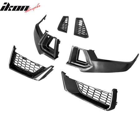 IKON MOTORSPORTS Front Bumper Lower Upper Side Vent Covers Mesh Grilles, Compatible with 2024-2026 Ford Mustang 7th Gen S650 Dark Horse Handling Package, OE Style Unpainted Black ABS Replacement 6PCS