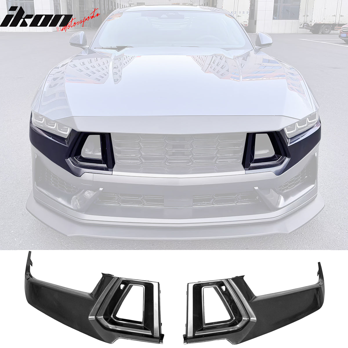 Fits 24-26 Ford Mustang Dark Horse Front Bumper Insert Cover W/ Mesh Grilles ABS