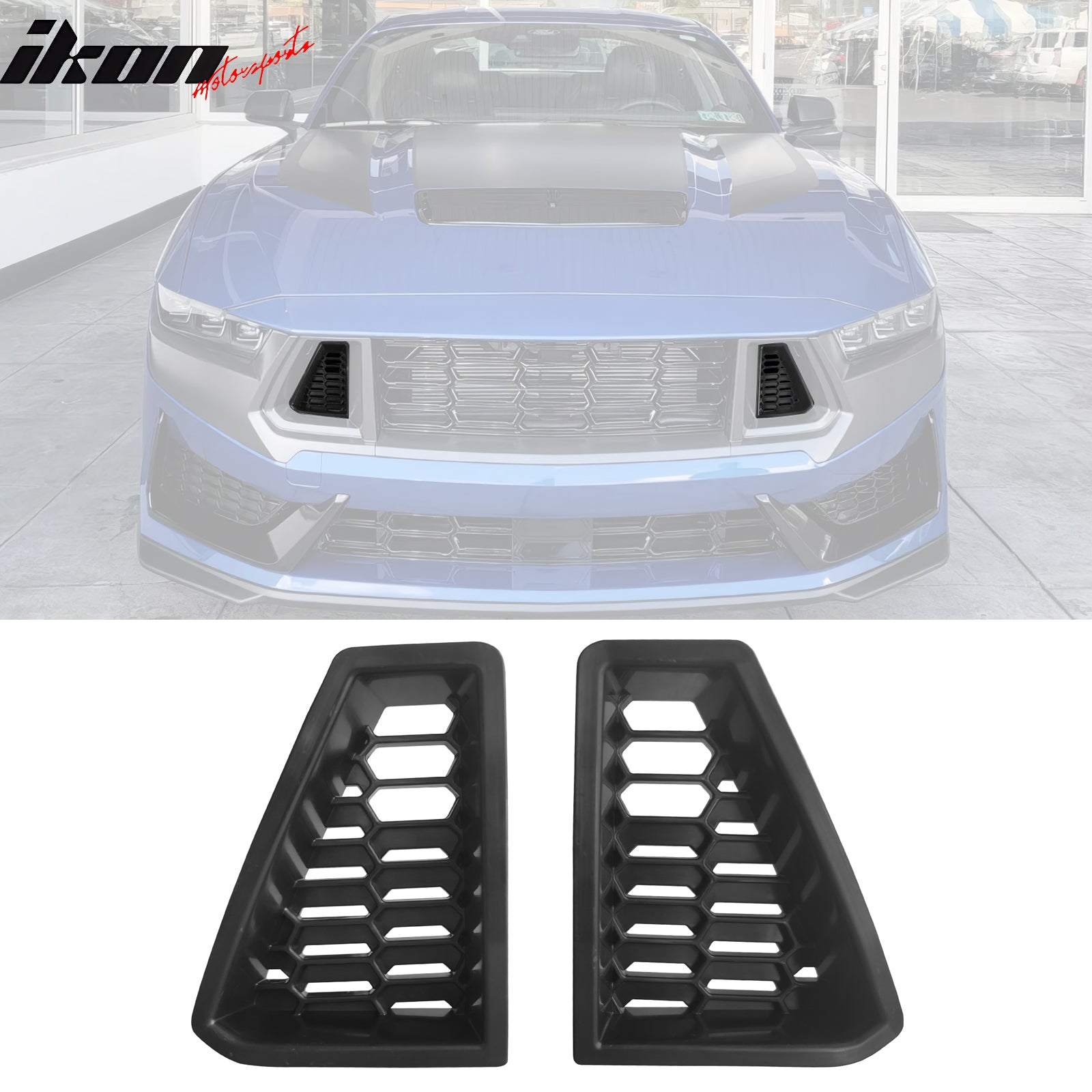 Fits 24-26 Ford Mustang Dark Horse Front Bumper Insert Cover W/ Mesh Grilles ABS