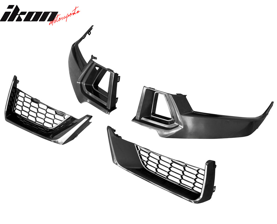 IKON MOTORSPORTS Front Bumper Upper Lower Side Grille Covers, Compatible with 2024-2026 Ford Mustang 7th Gen S650 Dark Horse Handling Package, OE Style Unpainted ABS Replacement Insert Vent Cover 4PCS