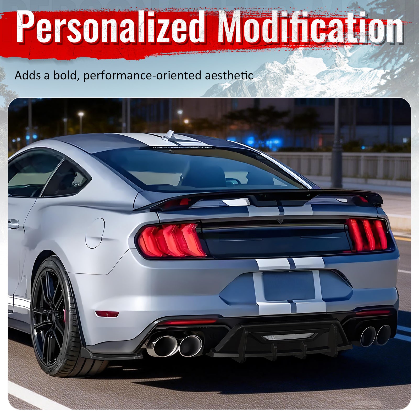 Fits 24-26 Ford Mustang Ecoboost & GT IKON Style Rear Diffuser Gloss Black ABS