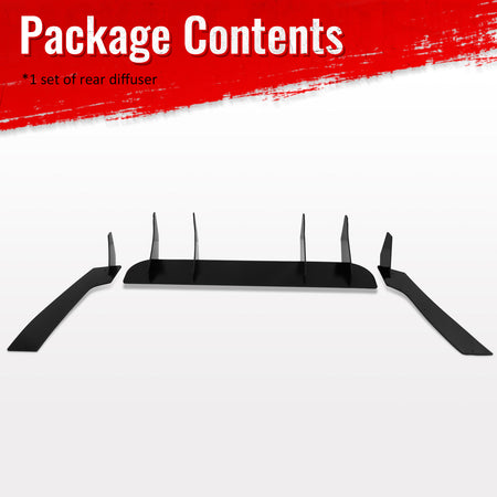 Fits 24-26 Ford Mustang S650 EcoBoost GT Rear Bumper Lip Diffuser Gloss Black PP