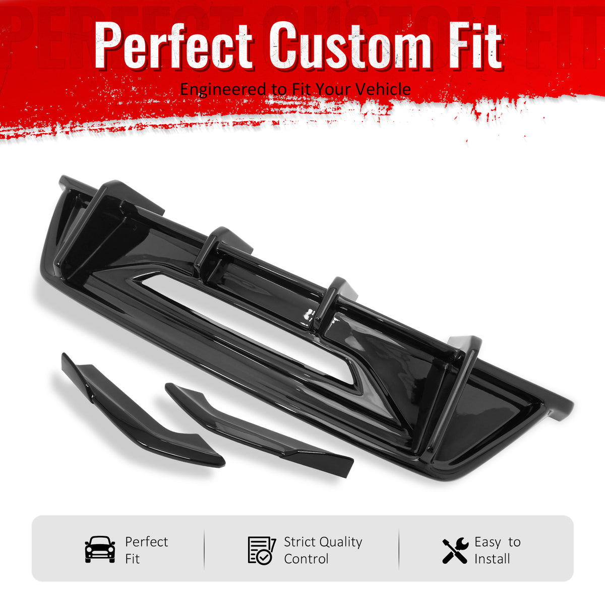 IKON MOTORSPORTS Rear Diffuser & Aprons, Compatible with 2024-2026 Ford Mustang Ecoboost & GT, IKON Style Gloss Black ABS Add On Rear Lower Spoiler Air Dam Chin Valance Splitters 3PCS