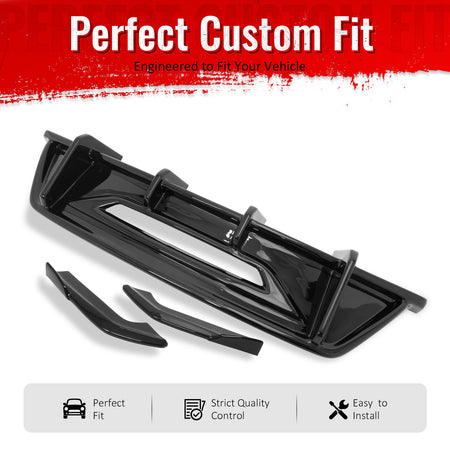 IKON MOTORSPORTS Rear Diffuser & Aprons, Compatible with 2024-2026 Ford Mustang Ecoboost & GT, IKON Style Gloss Black ABS Add On Rear Lower Spoiler Air Dam Chin Valance Splitters 3PCS