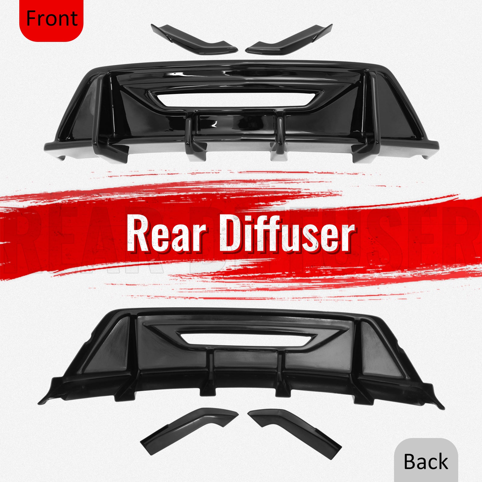 Fits 24-26 Ford Mustang Eco& GT IKON Style Rear Diffuser+ Aprons Gloss Black ABS