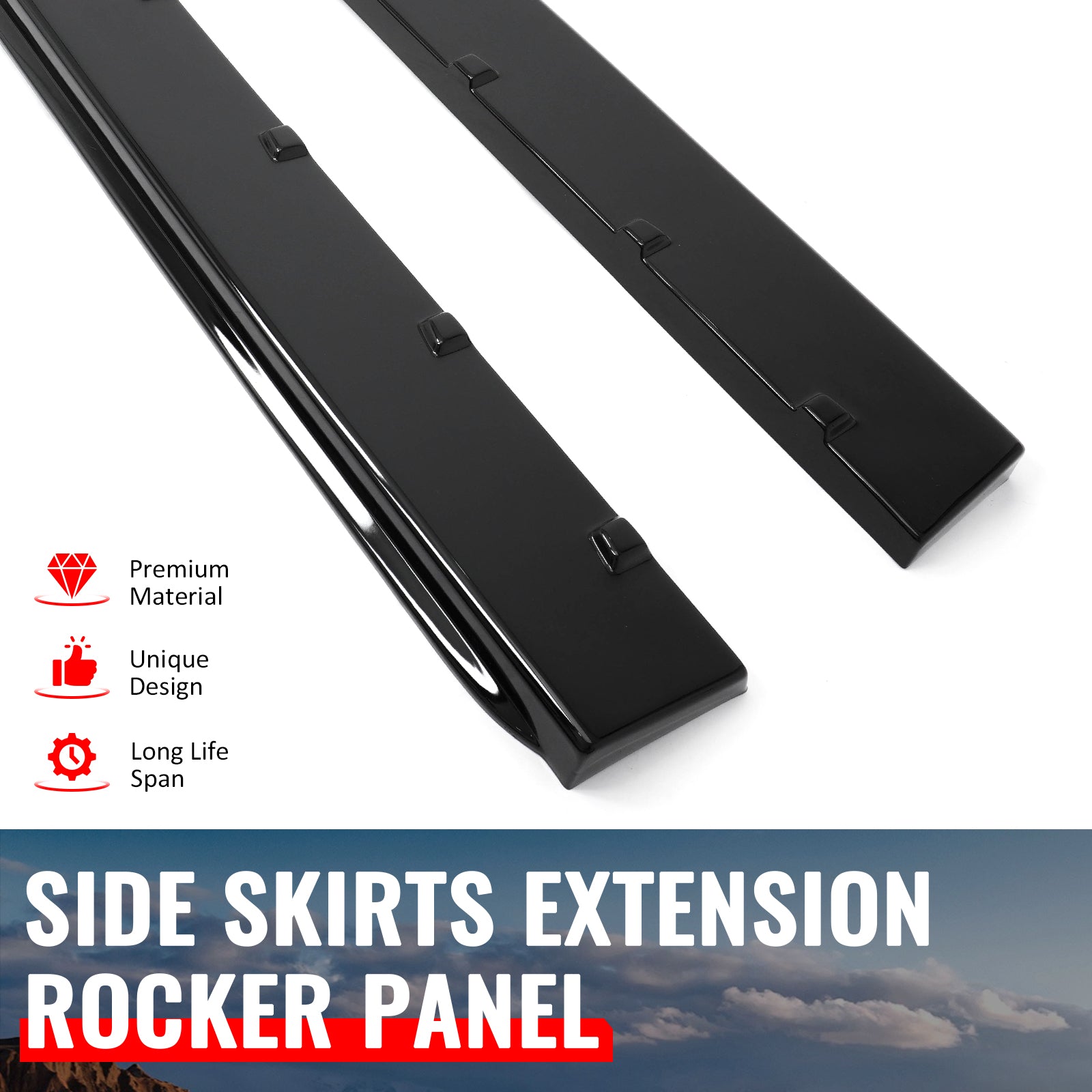 For 24-26 Ford Mustang R Style 2PCS Side Skirts Add On Splitters Gloss Black ABS