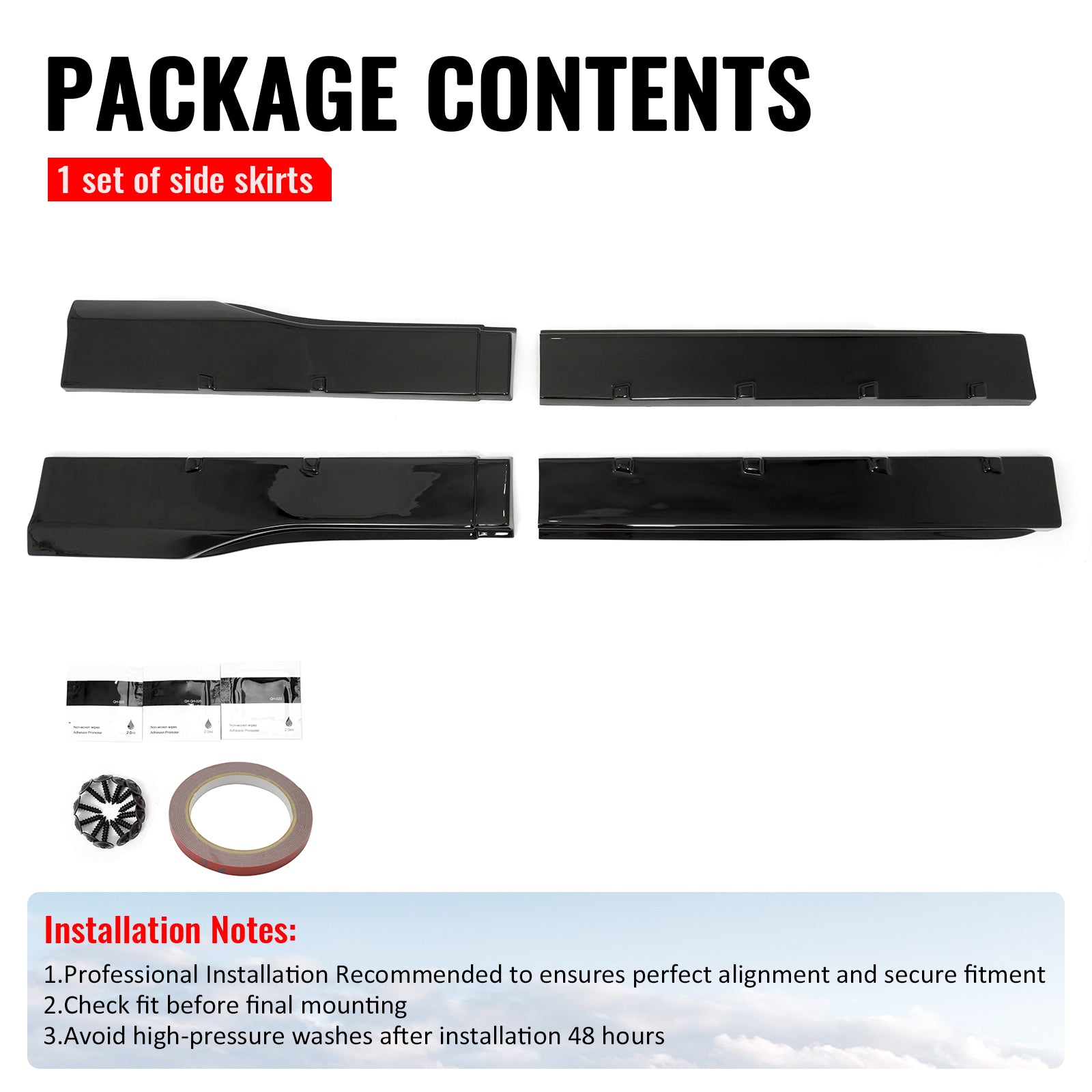 For 24-26 Ford Mustang R Style 2PCS Side Skirts Add On Splitters Gloss Black ABS