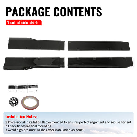 For 24-26 Ford Mustang R Style 2PCS Side Skirts Add On Splitters Gloss Black ABS